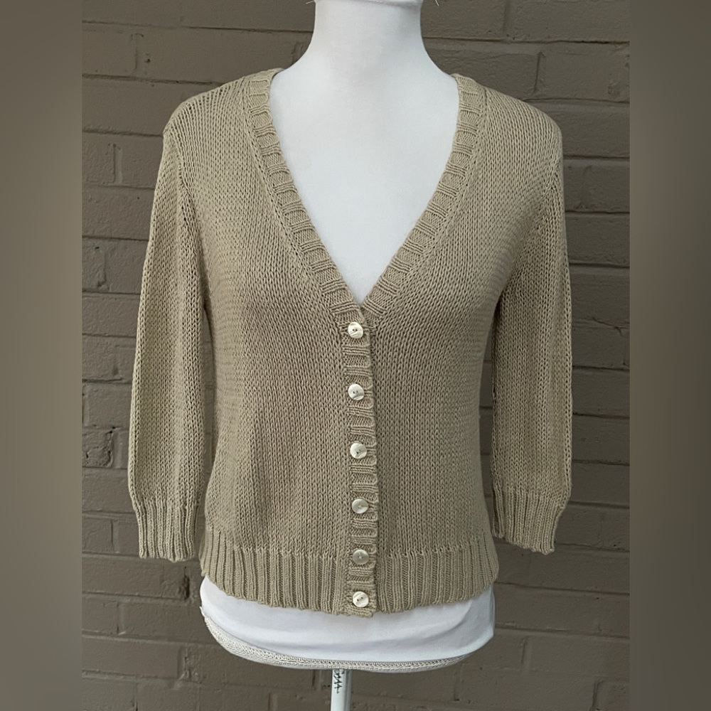 Wooden Ships Tan cropped knit cardigan M